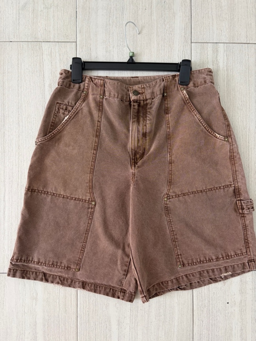 Free People Brown Canvas High-Waist Carpenter Shorts